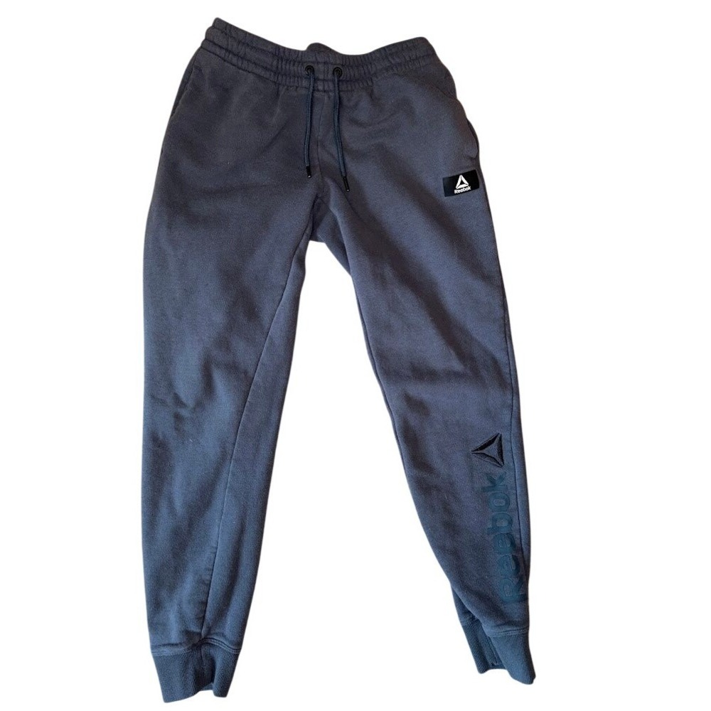 Reebok Mens Fleece Joggers Charcoal Grey Sweatpants XS Logo Graphic Athletic